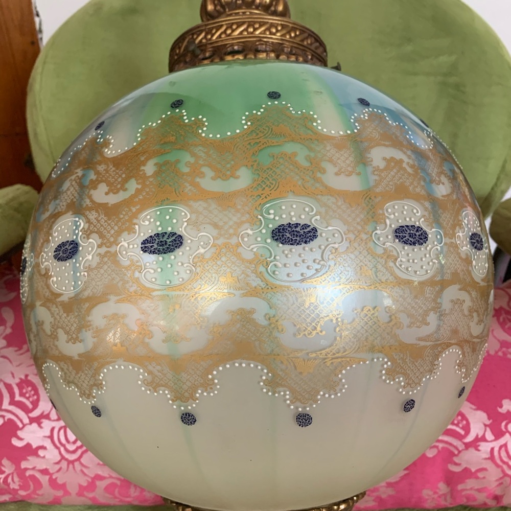 Vintage hand painted swag chandelier lamp